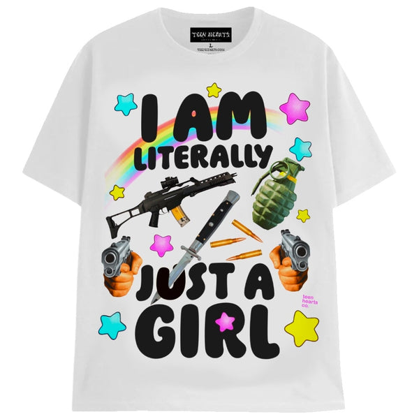 JUST A GIRL T-Shirts MONSTERDIGITAL Small WHITE 