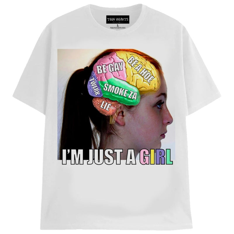 JUST A GIRL T-Shirts MONSTERDIGITAL Small WHITE 