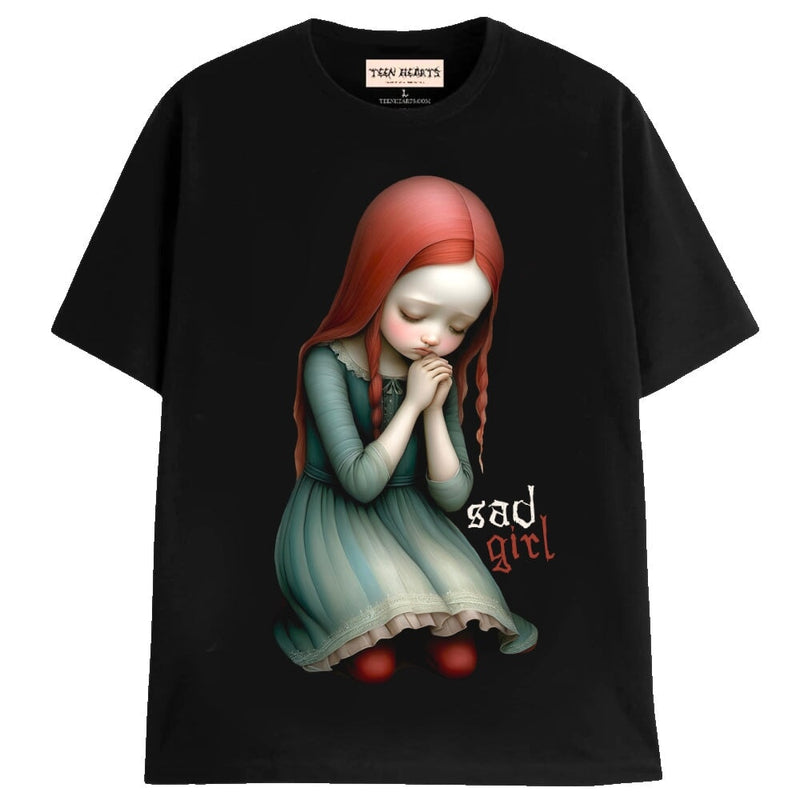 SAD GIRL T-Shirts MONSTERDIGITAL Small BLACK 