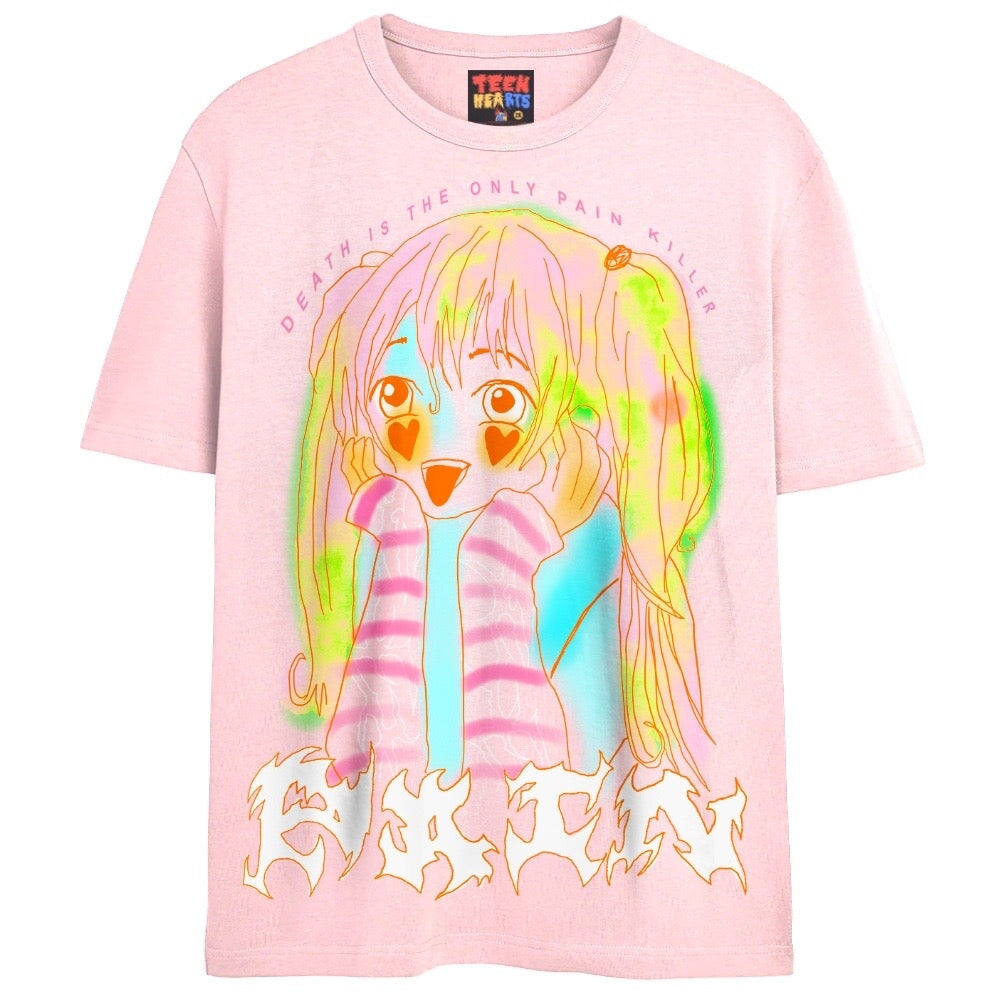 Anime girl hot pink oversized t-shirt